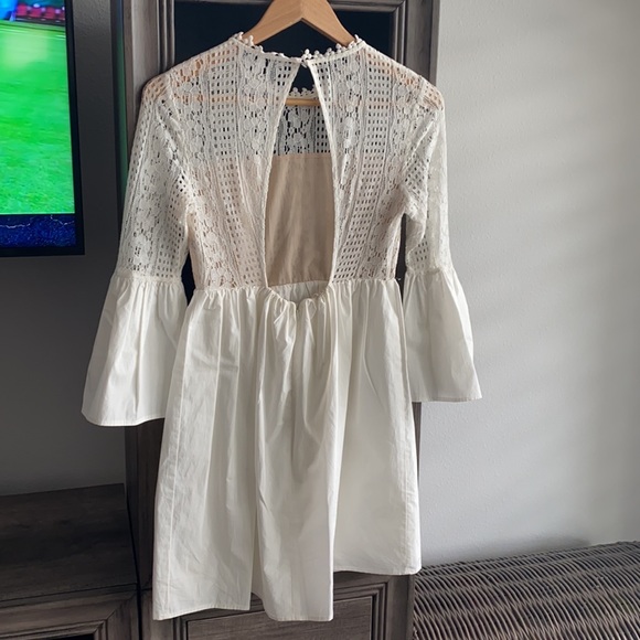 Endless Rose Ivory Eyelet Bell Sleeve Mini Dress - Picture 6 of 12